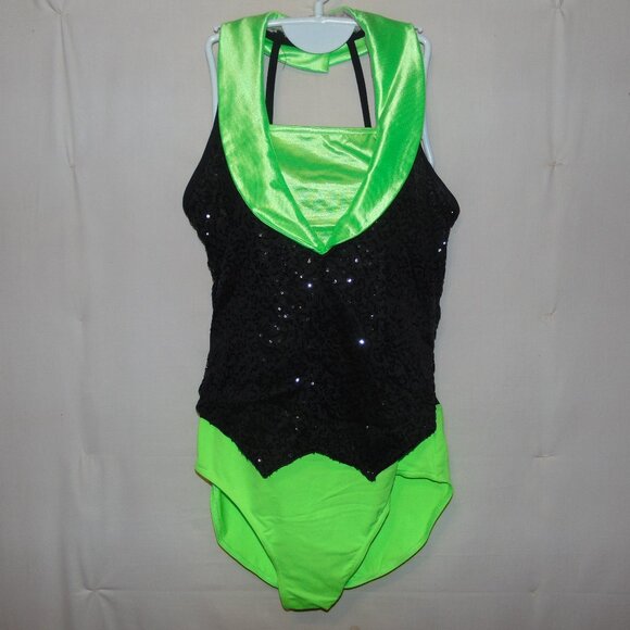 Weissman Lime Green Black Sequin Leotard MA - Picture 1 of 6